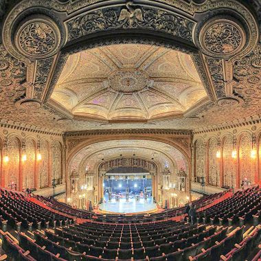 A panoramic view of the stage from the back of the balcony.