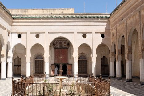 Interior of El Glaoui Palace in Fez. First (eastern) courtyard.