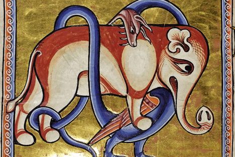 This detail from the 12th-century Aberdeen Bestiary shows a dragon wrestling an elephant.