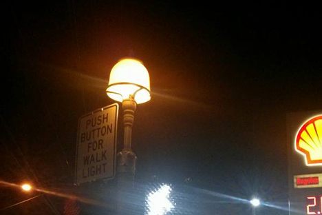 Island Lamp at night, intersection of Madison Road and Edwards Road