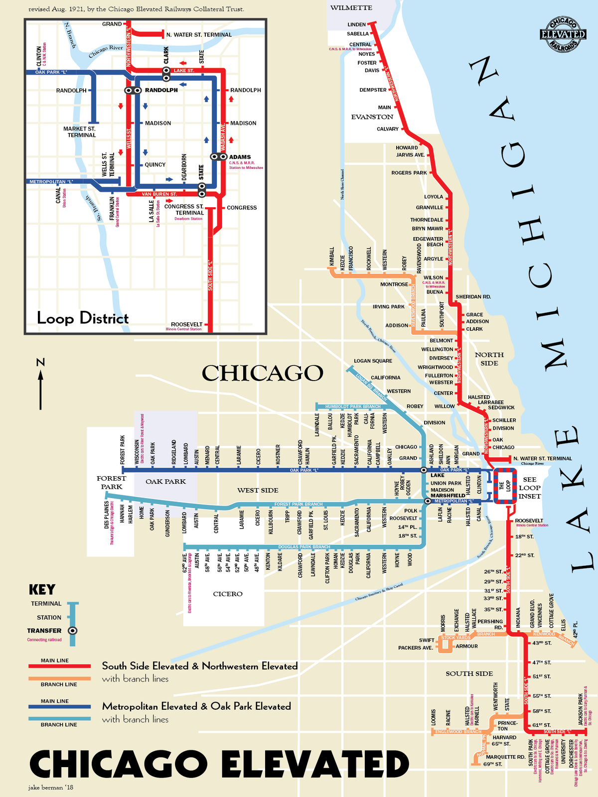 Chicago's elevated lines as they appeared in 1921.