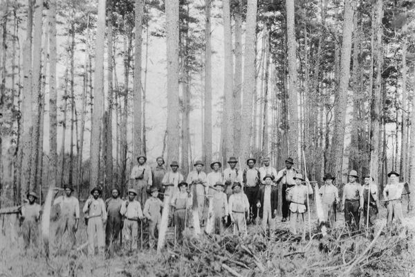 Loggers from Maxville in an undated photo in the Oregon forest.