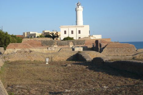 The palace ruins with 18th century lighthouse behind.