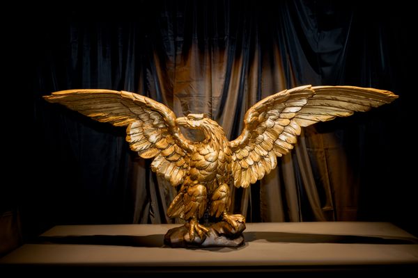 After an adventurous life, this golden eagle sculpture is again on display at the Lobero Theatre in Santa Barbara, California.