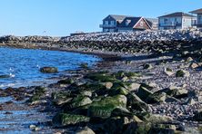 The rocky Revere Beach coast in Revere, Massachusetts, just outside Boston.