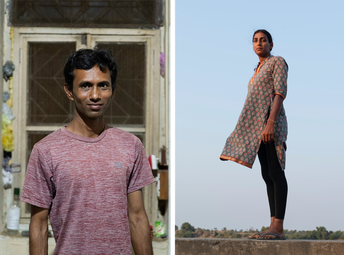 Shailesh Raval traveled to Rajpipla to get counseling from Prince Manvendra, and has stayed to live and work at the campus (left). Riya Patel surveys the Narmada River (right).