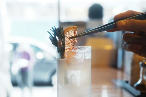 The recipe for the house gin changes constantly, as do the accompanying botanical garnishes.