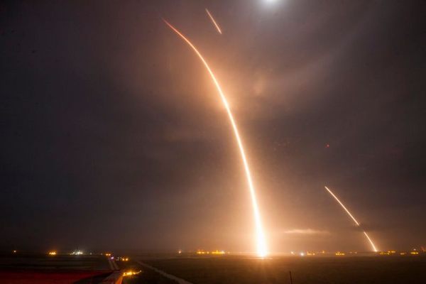 Launch, re-entry, and landing traces from last night's Falcon 9 victory.