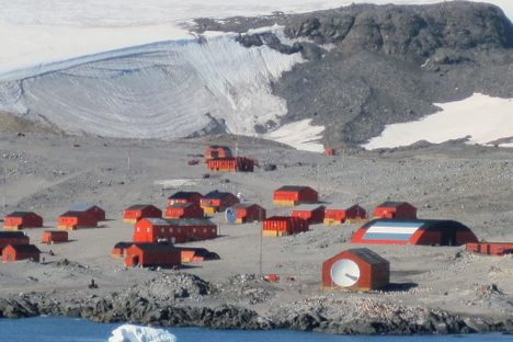 Argentine Antarctic settlement "Esperanza" seen from onboard ship in Hope Bay