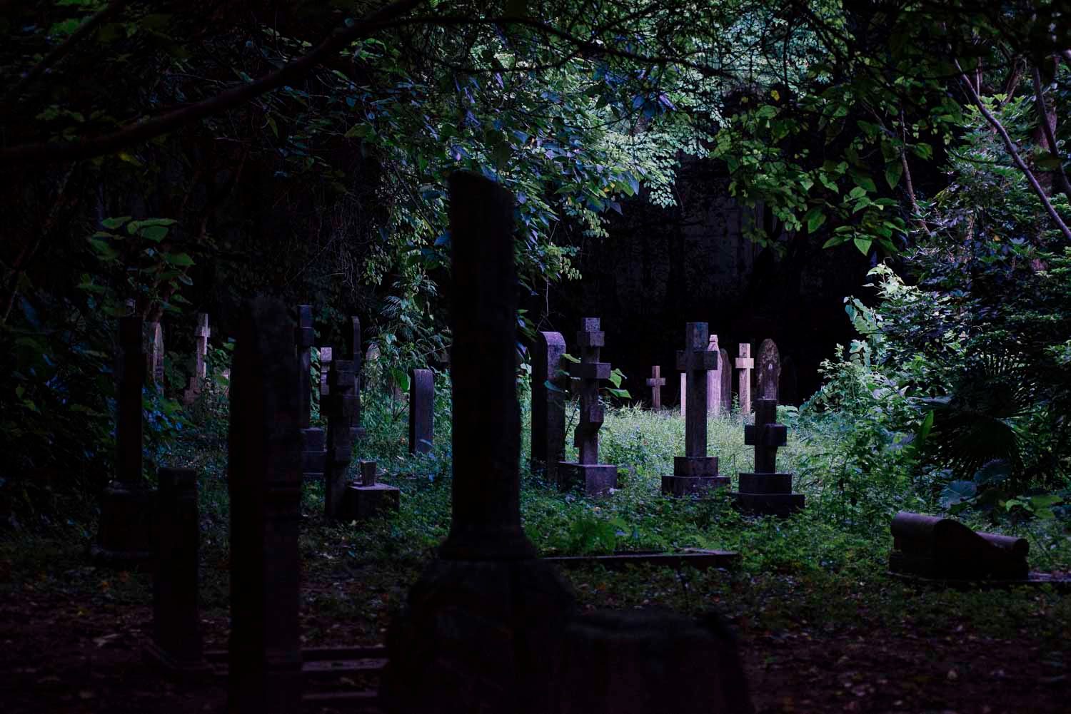 Hong Kong's perpetual cloudiness and the wild growth of the surrounding jungle gives the cemetery an eerie intimacy. Chinese beliefs about death and spirits mean visitors rarely come here