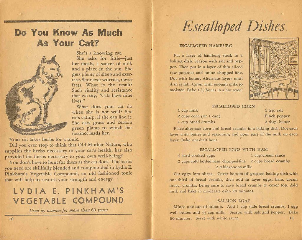 A page from "Lydia Pinkham's Recipe Book" illustrates some of the company's other prescient marketing strategies.