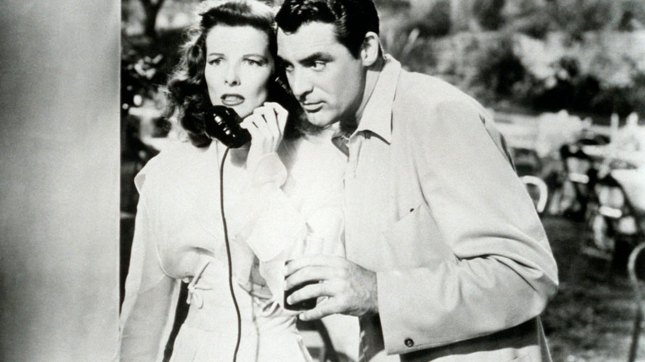 Katharine Hepburn and Cary Grant in the film <em>The Philadelphia Story</em>.