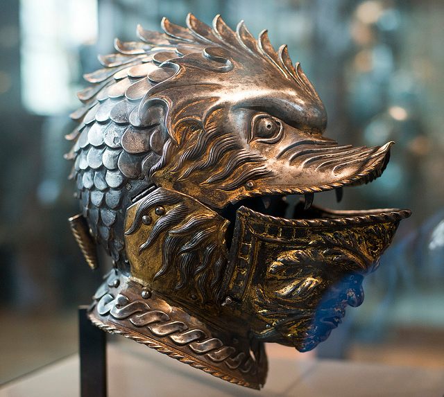 Griffon burgonet, made by Giovanni Paolo Negroli, Musée de l'Armée, weighs about five pounds