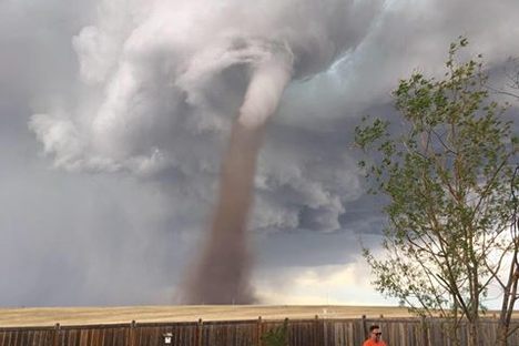 Despite Tornado, Dad Mows Lawn