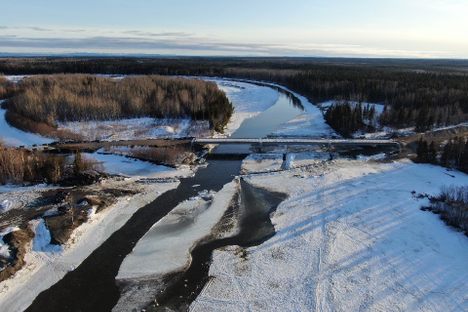 The newly broken-up river in April 2020.