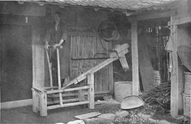 A crude machine for polishing rice.