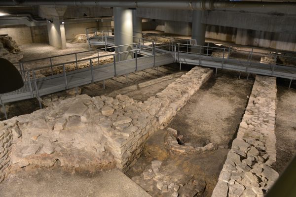 A section of the Roman baths below the carpark.