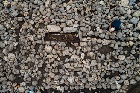 The excavations revealed a large stone cairn—a prehistoric tomb for one important person.