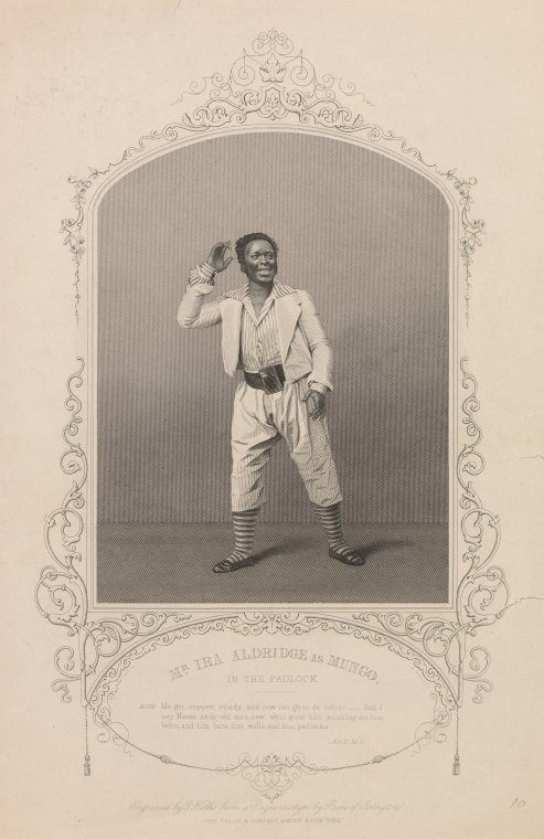 Engraving of Ira Aldridge as Mungo in <em>The Padlock</em>, ca. 1850.