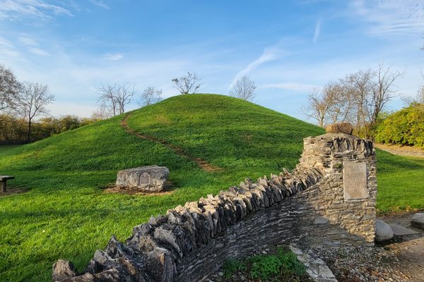 The entry gate and mound beyond.