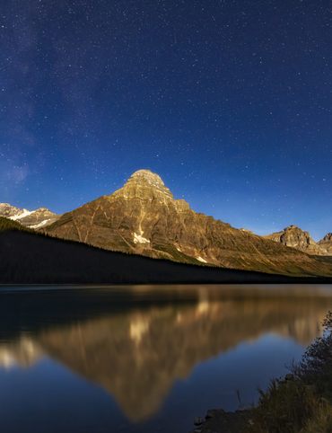Mount Cephron catches the moonlight in Banff National Park.