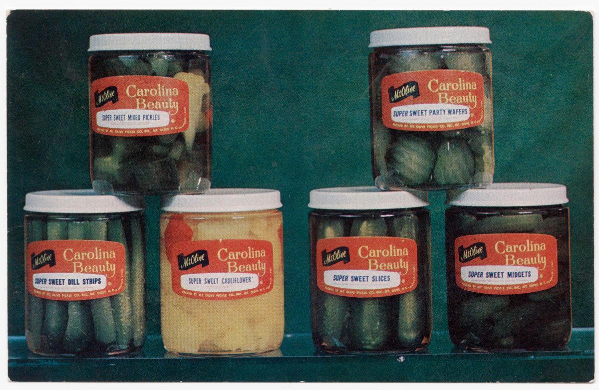Mrs. Fisher's knack for making pickled goods earned her accolades and awards. Pickles (pictured here circa 1960) remain a pillar of southern cooking.