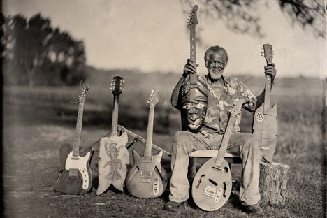 Freeman Vines and his guitars, 2015.