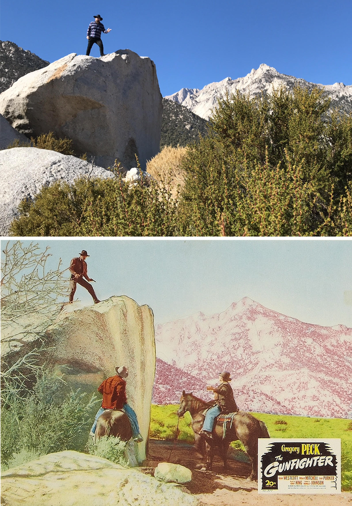 The author recreates a scene from <em>The Gunfighter</em> (1950).