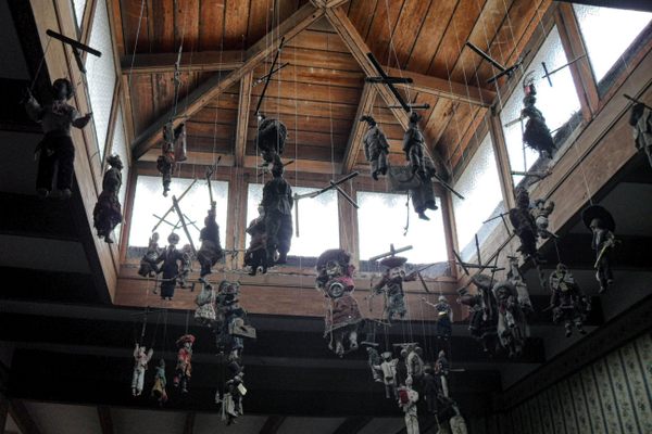 Marionettes hanging in Trujillo's toy museum.