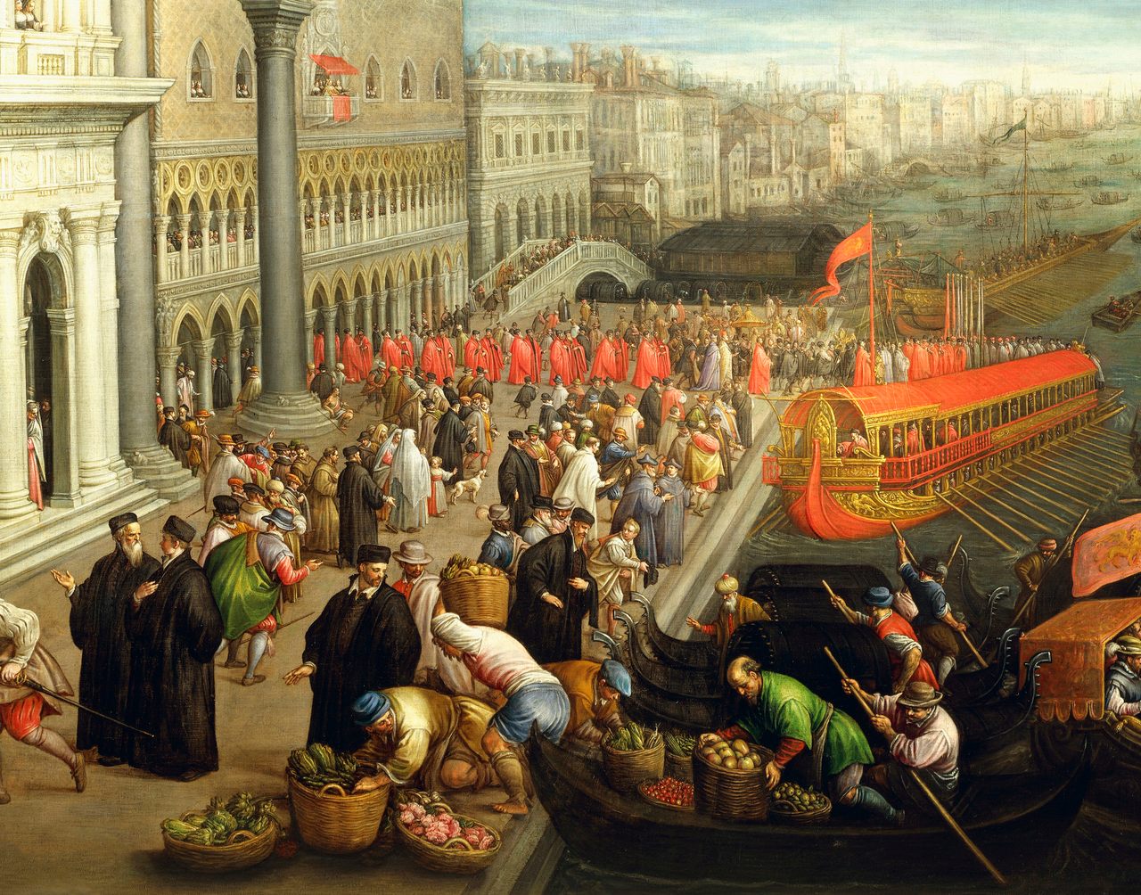 The banks of the Schiavoni in Venice, painted by artist Leandro Bassano (1557-1622).
