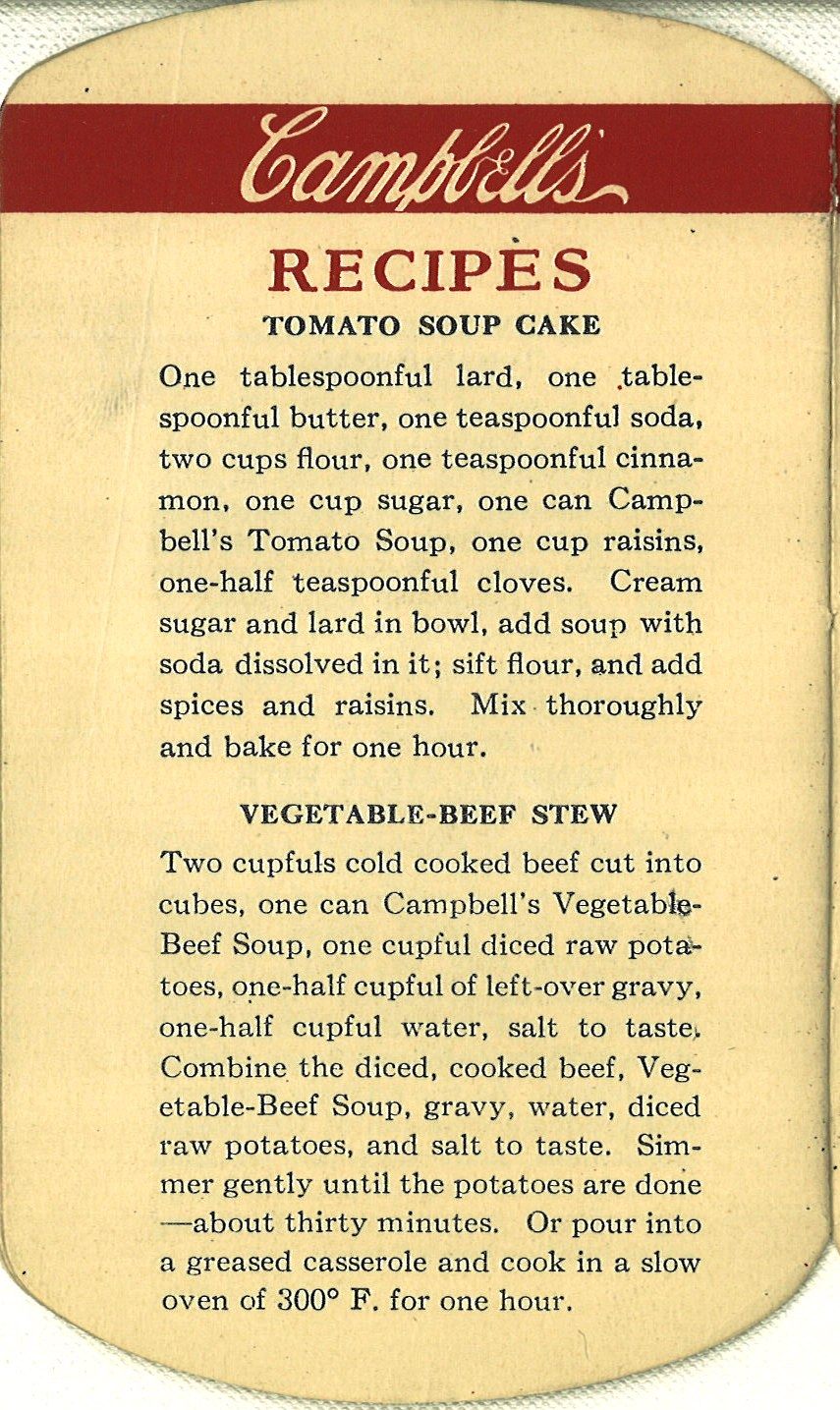A recipe in the Campbell's archives dating back to 1922.