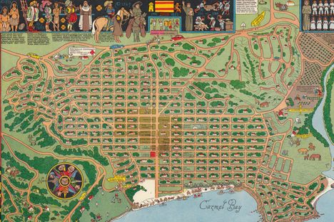 A Jo Mora carte of Carmel-By-The-Sea, made in 1942. Click to zoom.