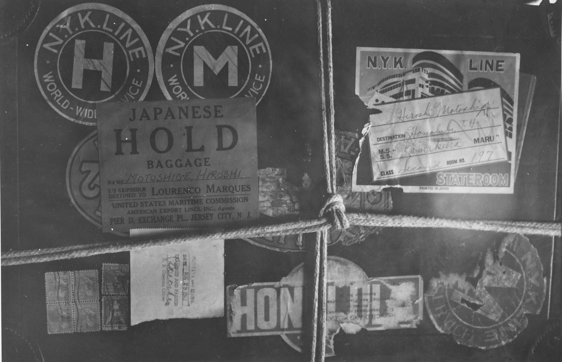 Baggage of Hiroshi Motoshige, a Japanese internee at Fort Missoula, 1943.