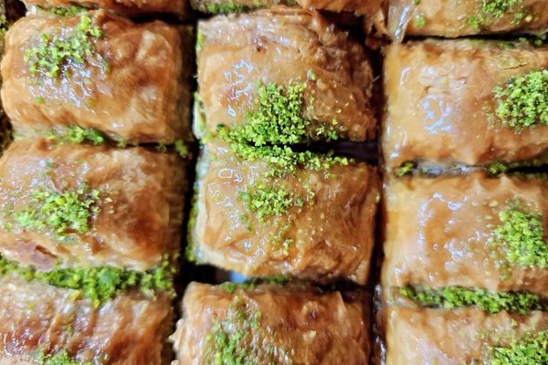 The baklava here is buttery and loaded with emerald pistachios.