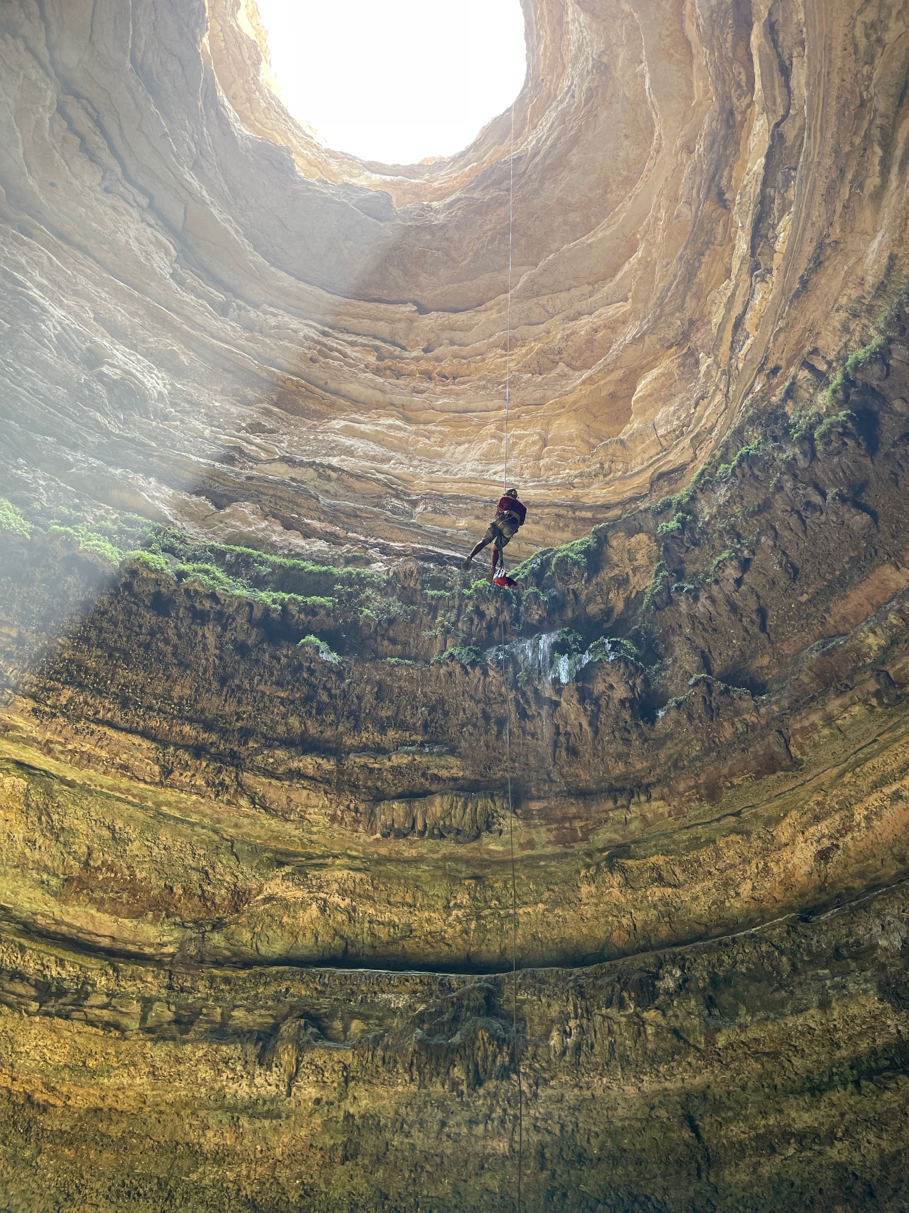 While two OCET team members managed the ropes at the surface, five others rapelled into the sinkhole.