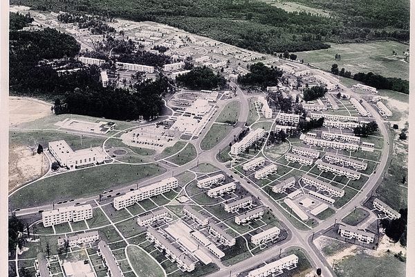 Aerial view of Greenbelt, Maryland, 1939.