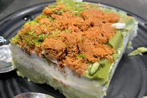Baklava ice cream topped with kada’if pastry