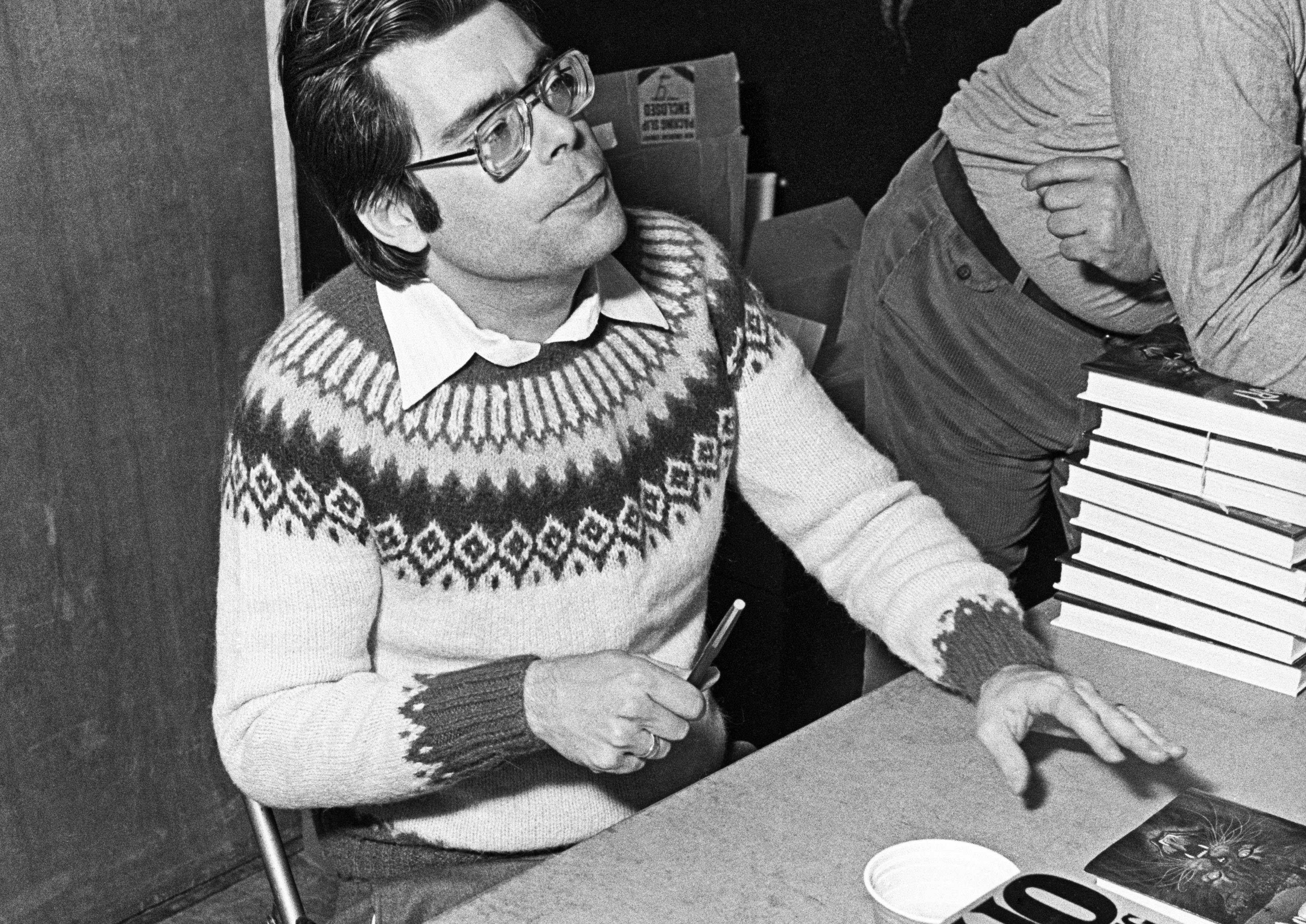 Stephen King at a book signing, c 1976.