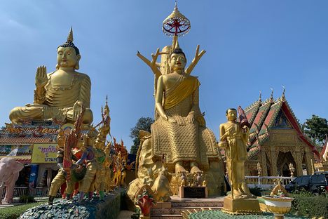 Gigantic Buddha statues and other structures of the temple complex