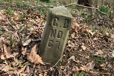 A plot marker near the entrance.