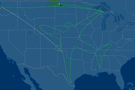 An airplane drawn over the fly-over states.
