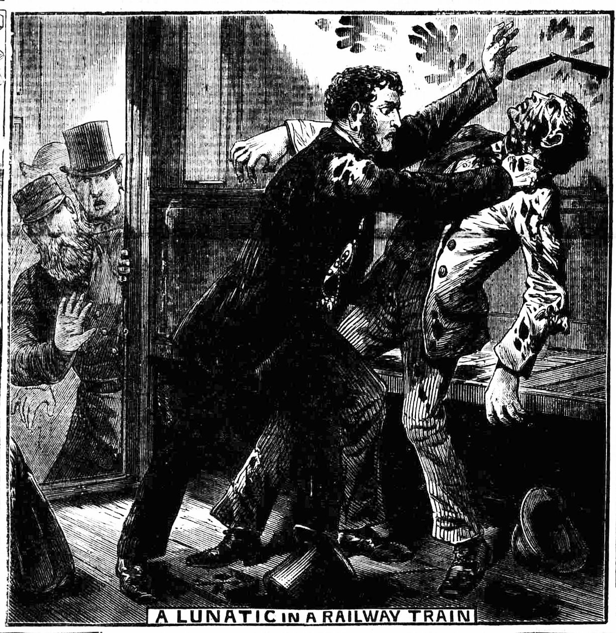 "A Lunatic in a Railway Train', <em>Illustrated Police News</em>,  Saturday 4 August 1877.