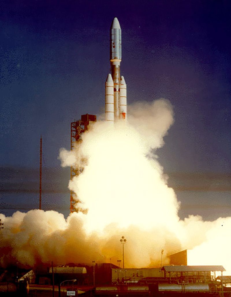 Voyager 2 launched on August 20, 1977, from Cape Canaveral, Florida aboard a Titan-Centaur rocket. On September 5, Voyager 1 launched, also from Cape Canaveral aboard a Titan-Centaur rocket.