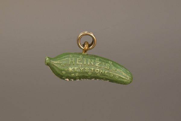 The original Heinz pickle charm could hang from a lady’s brooch or a man’s pocket watch.