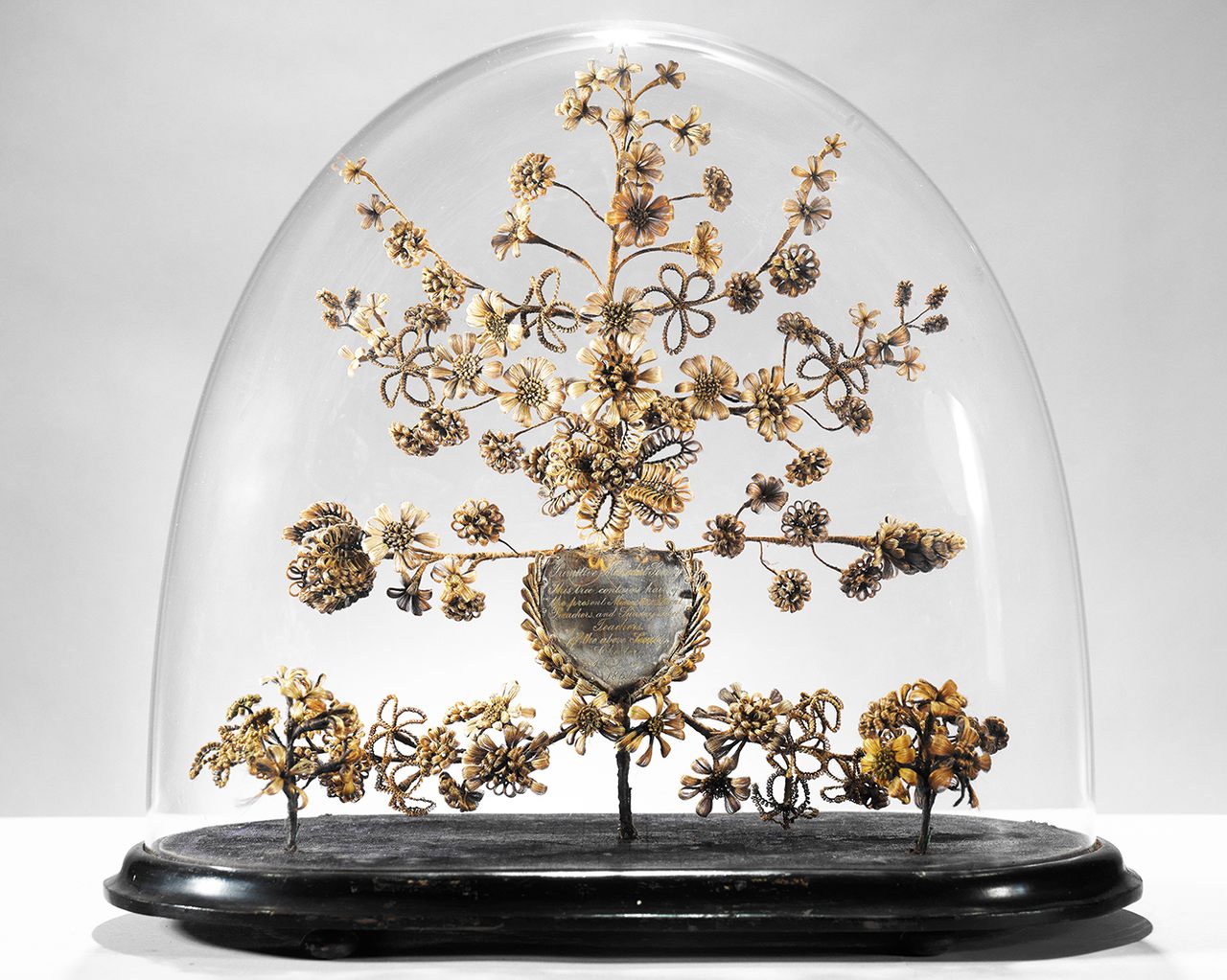 <em>Primitive Methodist Society Dome</em>, made with glass, wood, wire, metal, and human hair using gimp work, 1864.