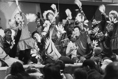 Yup'ik dancers at a dance festival at Toksook Bay in 1996. 
