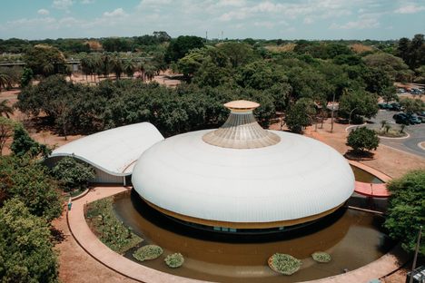 An aerial shot of the Kissing Hall