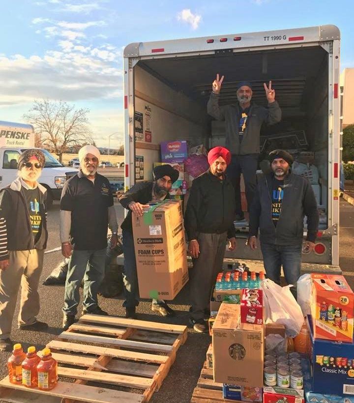 United Sikh volunteers delivered food and supplies to the Salvation Army Camp Fire Relief Center in 2018.