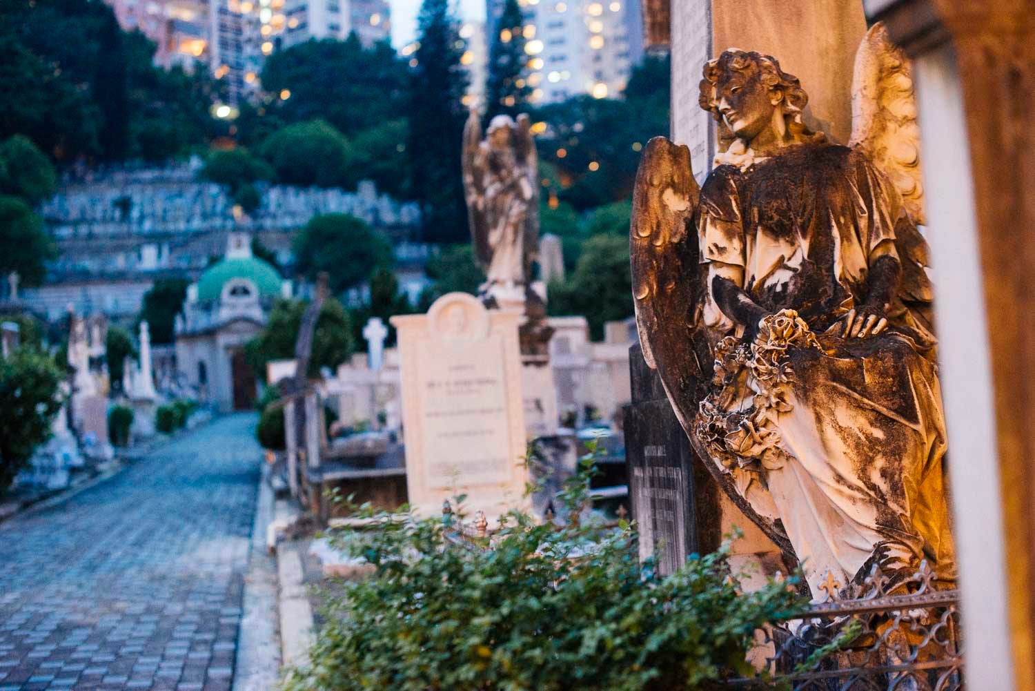 St. Michael's Catholic Cemetery, as viewed from the main path. Happy Valley also includes Jewish, Hindu, Muslim, and Parsee cemeteries, creating a sort of "death map" of the British Empire.