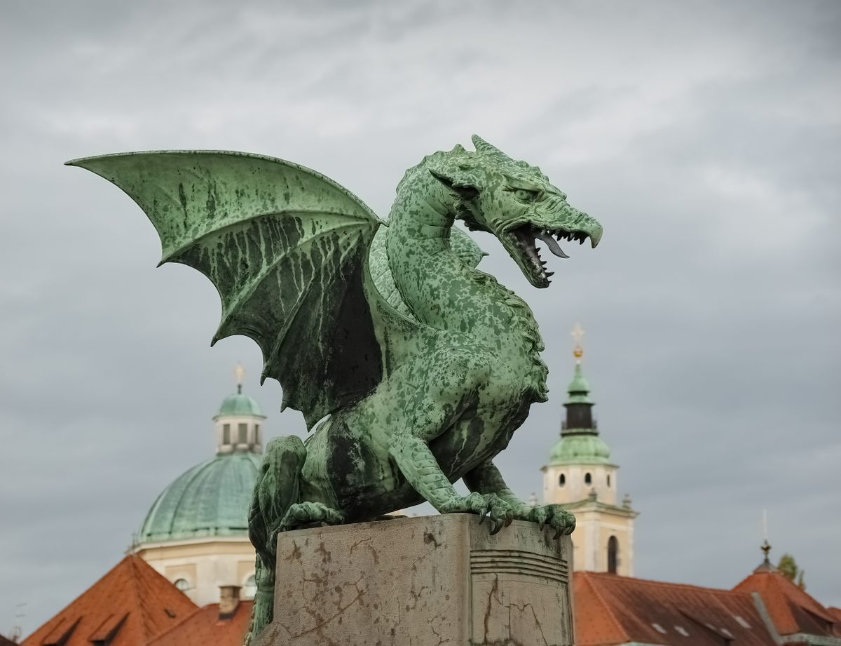 Dragons can be found wherever humans are, including this striking guardian of Slovenian capital Ljubljana's Dragon Bridge.